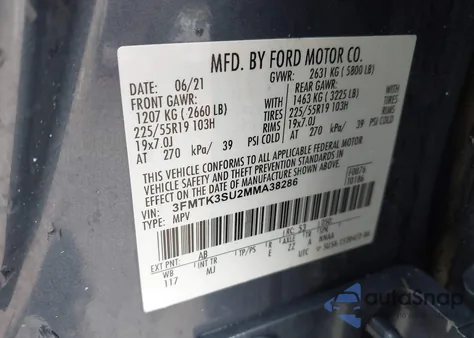 2021 Ford Mustang Mach-E Premium z USA, uszkodzony, nr VIN 3FMTK3SU2MMA38286